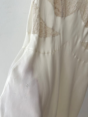 1940s Rayon White Lace Bodice Bias Cut Slip Dress Lace