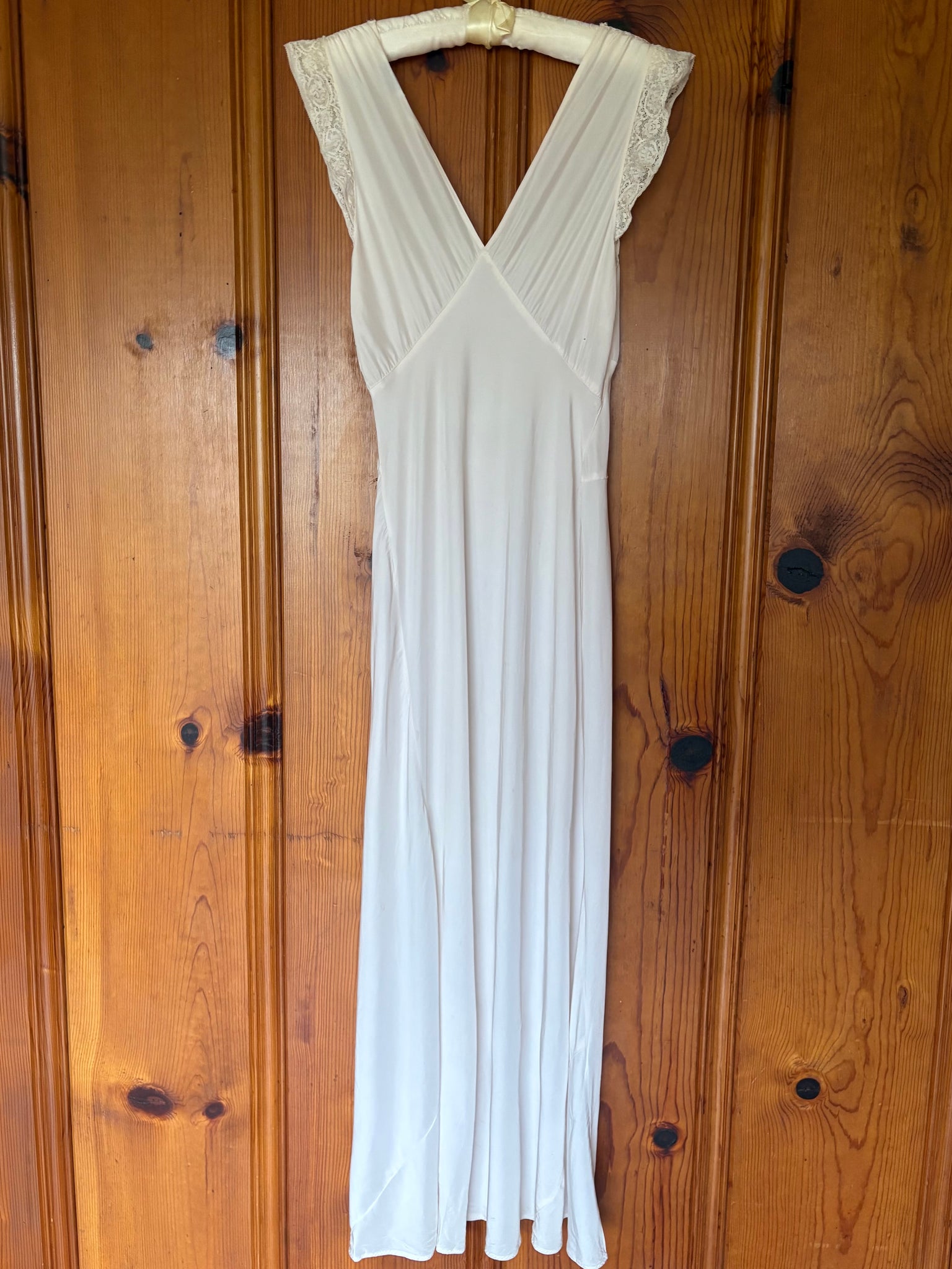 1940s Pale Pink White Lace Bias Cut Slip Dress