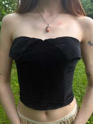 1950s Black Velvet Boned Bodice Bustier Zip Up Back Strapless