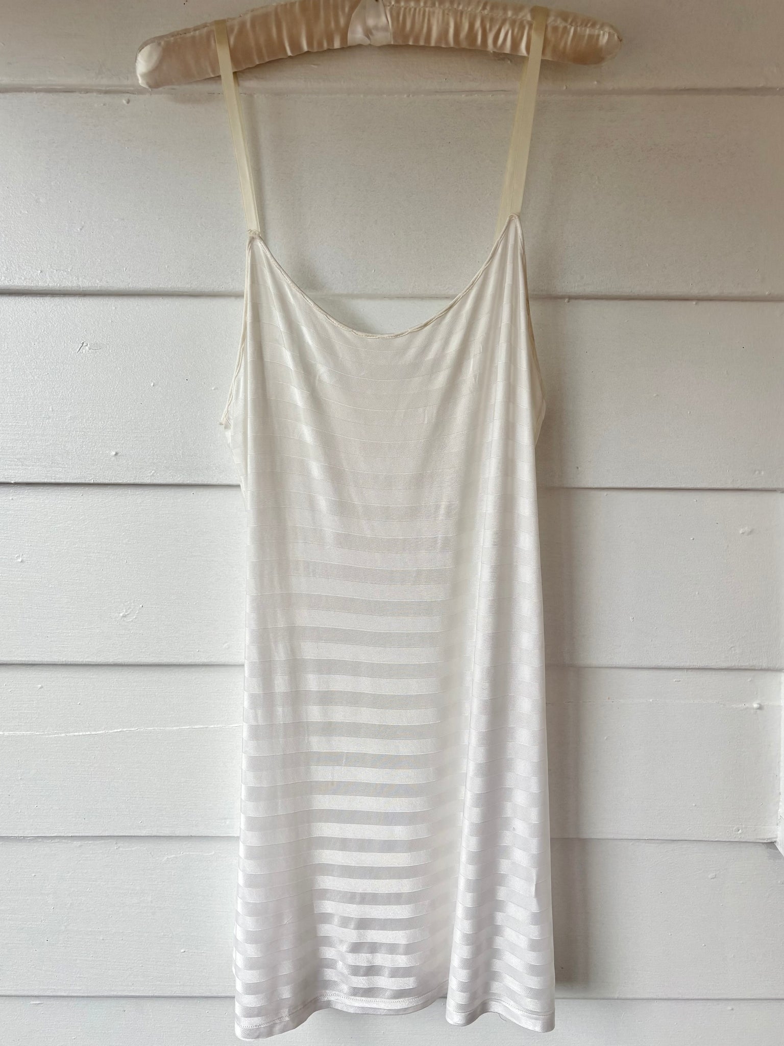 1940s White Slip Mini Dress Rayon Stripes Van Raalte