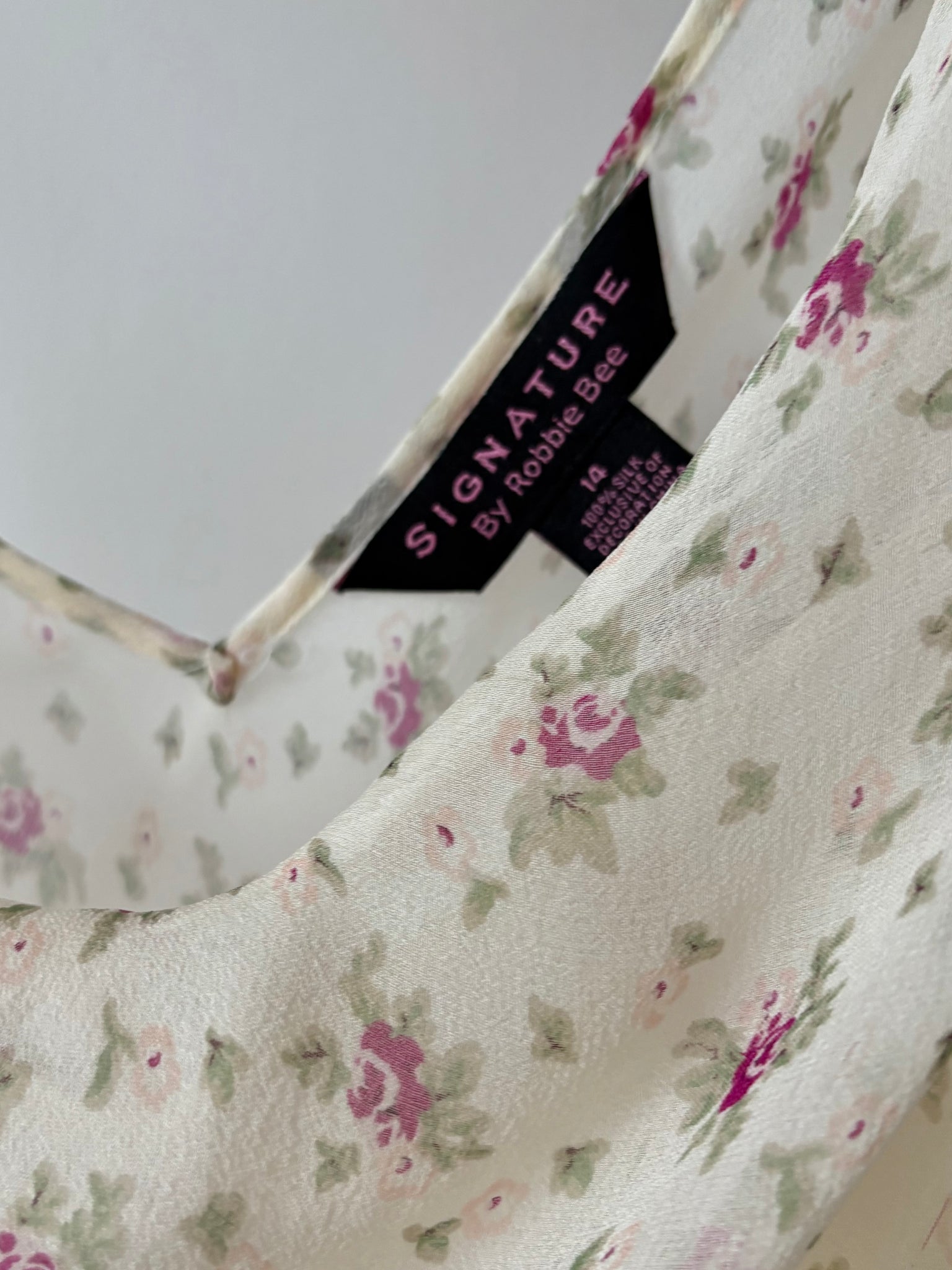 1990s Silk Chiffon Floral Cream Cowl Neck Bias Cut Slip Dress