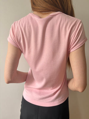 1980s San Francisco Pink Tee T Shirt Short Sleeve French Cut Heart