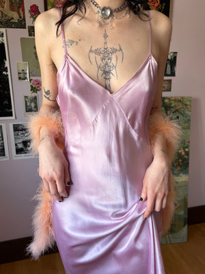 1940s Lilac Light Purple Bias Cut Rayon Satin Slip Midi Dress