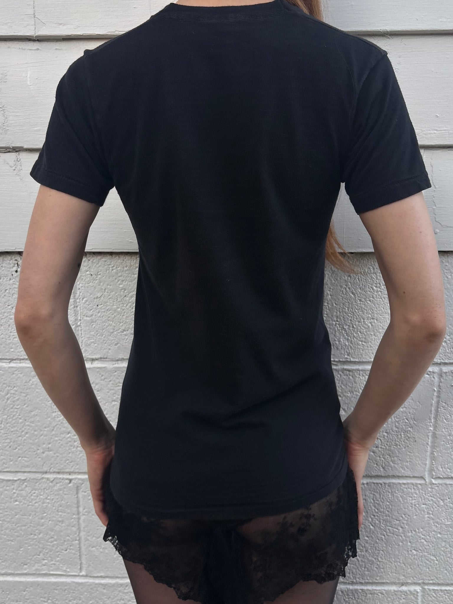 1980s Rocky Horror Red Lips Black Tee T Shirt Short Sleeve