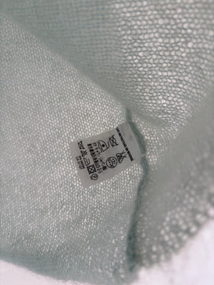 2000s Light Blue Fuzzy Mohair Knit Sweater Short Sleeve DKNY