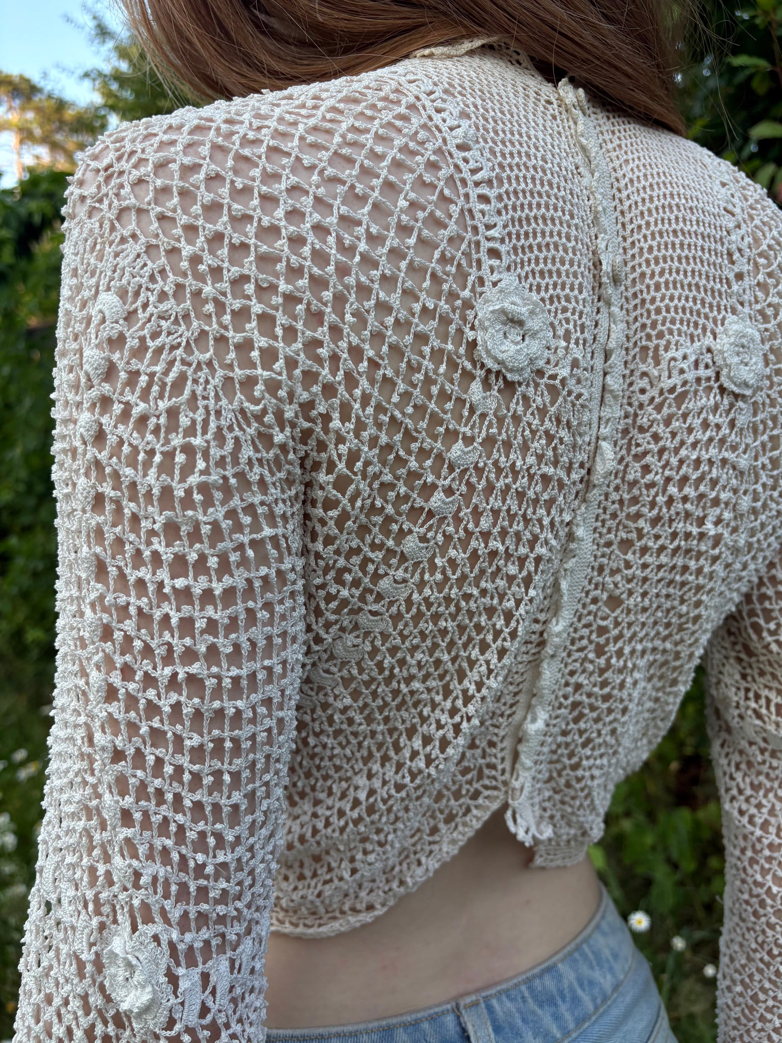 1900s Edwardian Irish Crochet 3d Butterfly White Cotton Floral Design Blouse