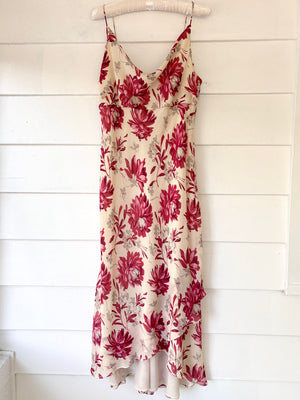 1990s Silk Floral Cream Cowl Neck Dress