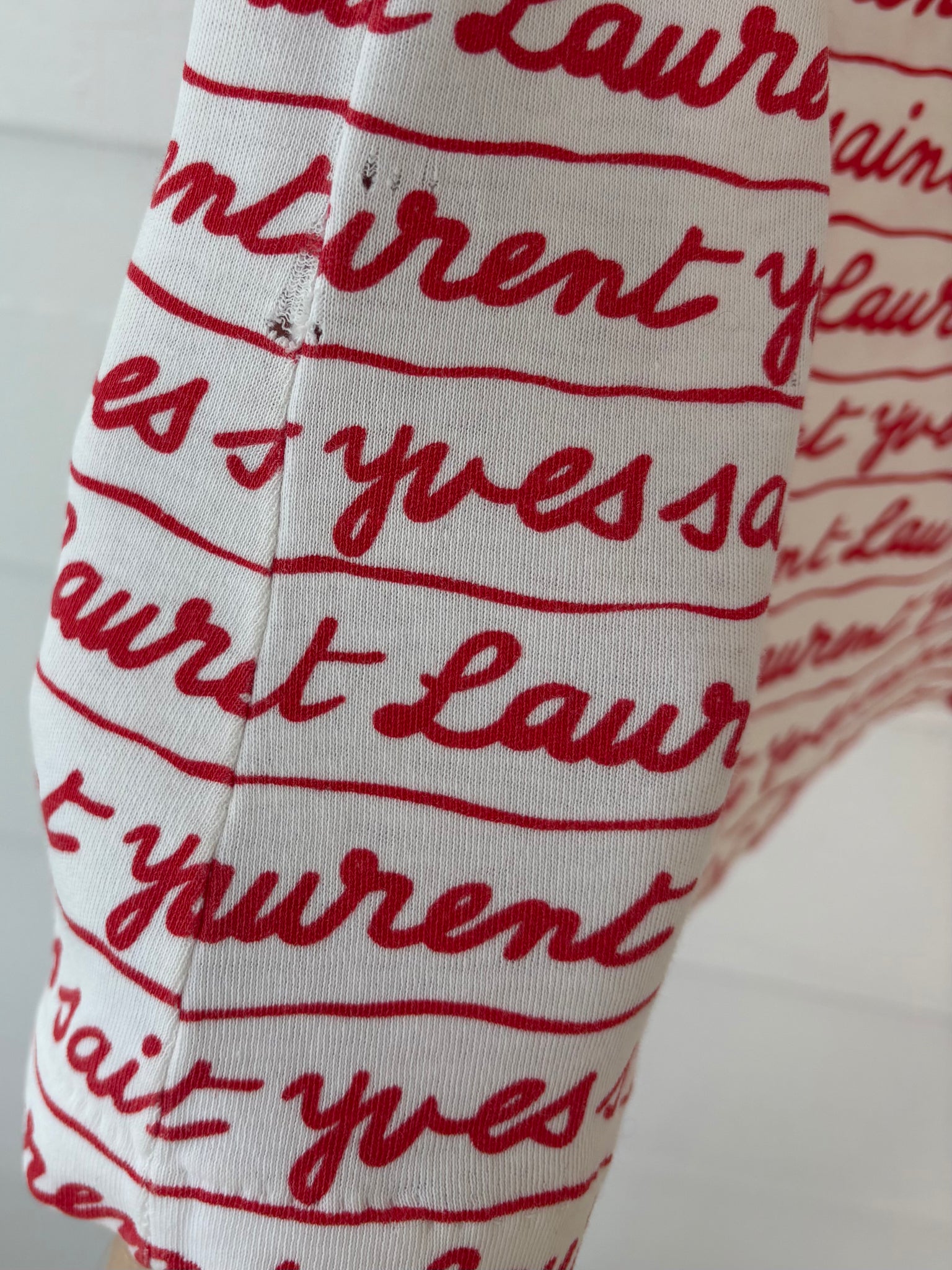 1980s Yves Saint Laurent Script Red White Ringer Tee T Shirt Short Sleeve