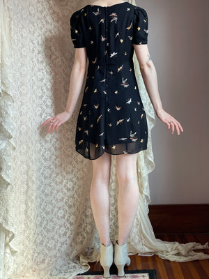 1990s Betsey Johnson Butterfly Print Black Rayon Mini Dress – Breath Of the Earth