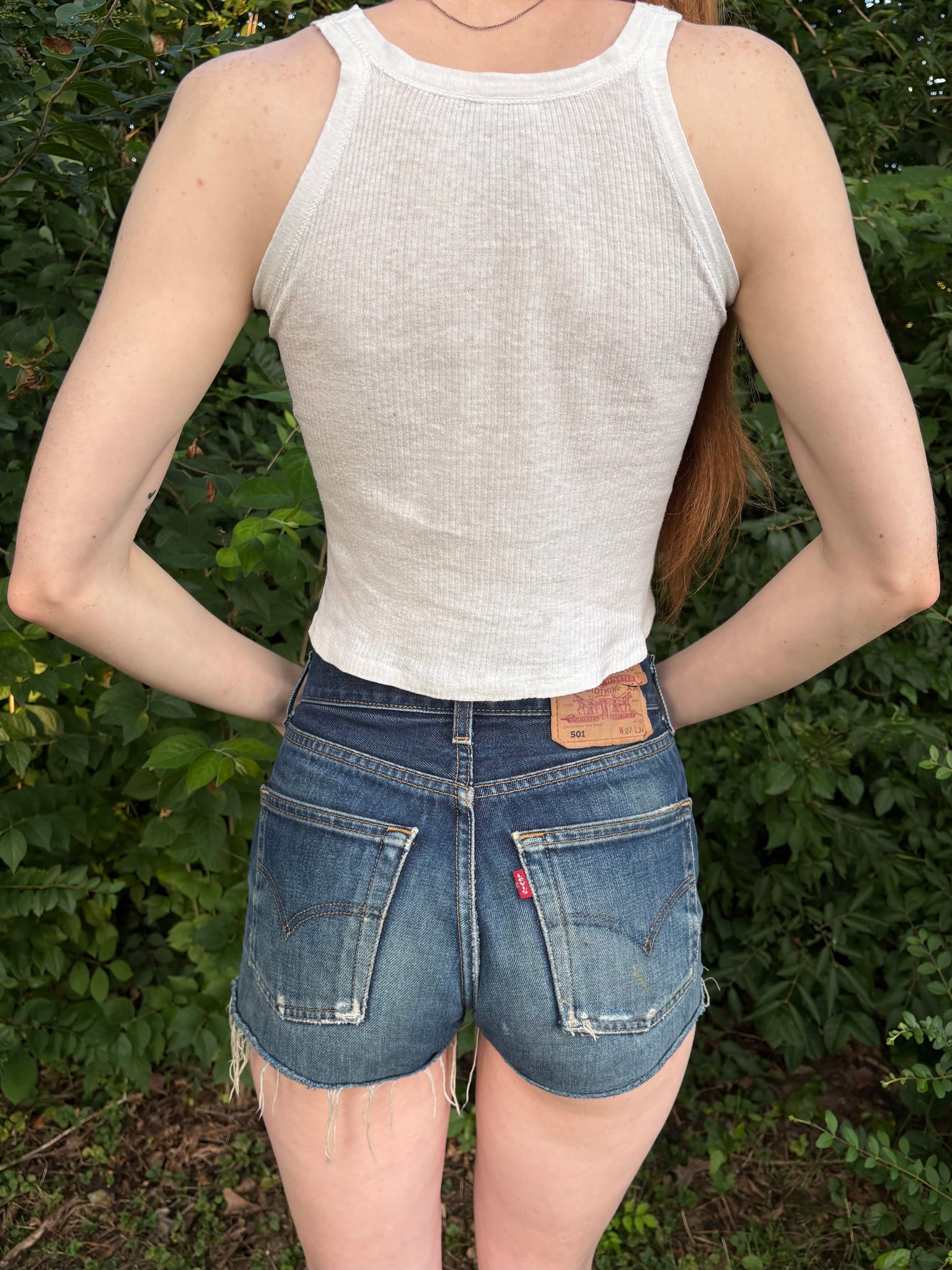 1950s White Cotton Ribbed Tank Top Cropped