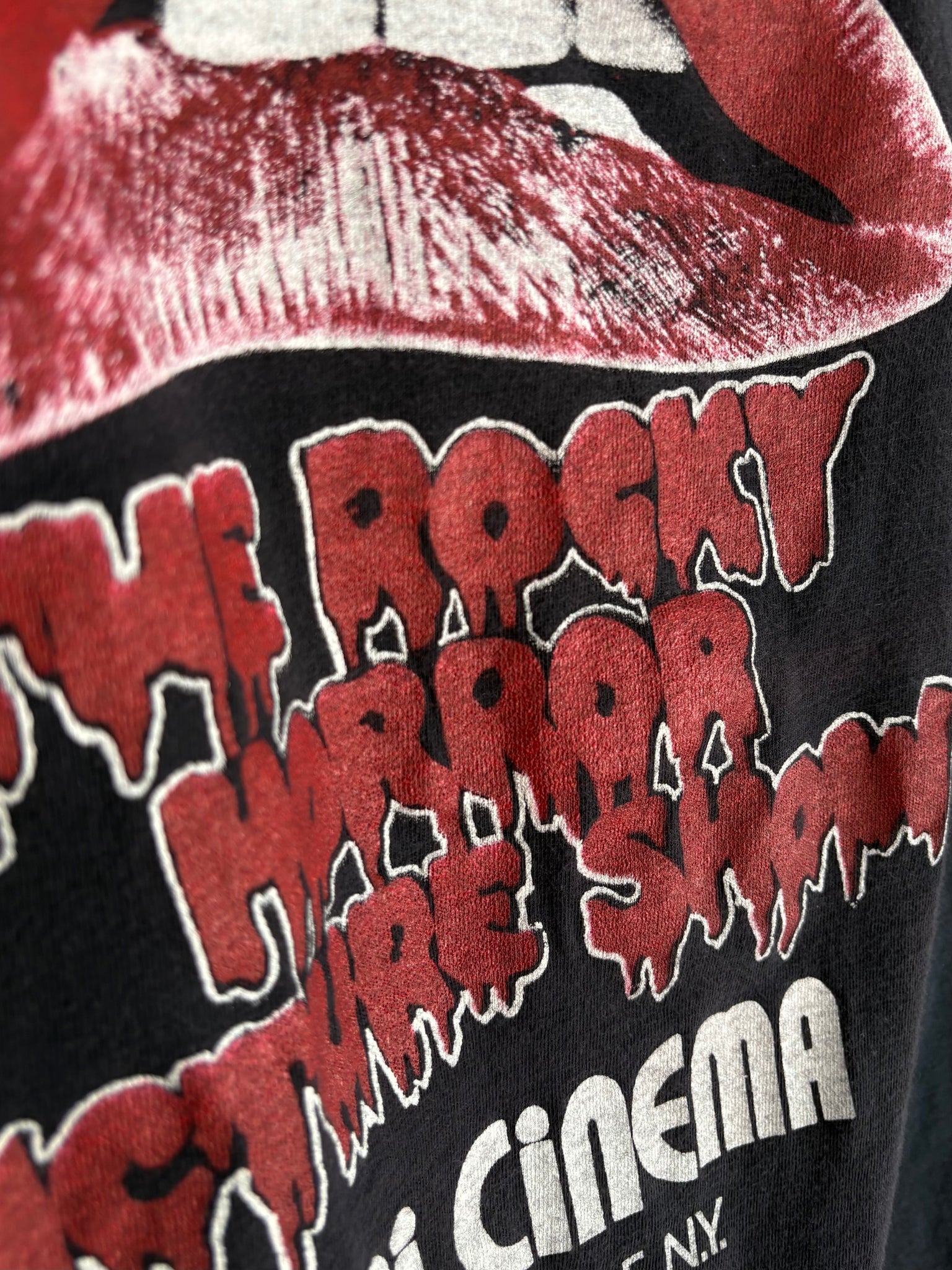 1980s Rocky Horror Red Lips Black Tee T Shirt Short Sleeve