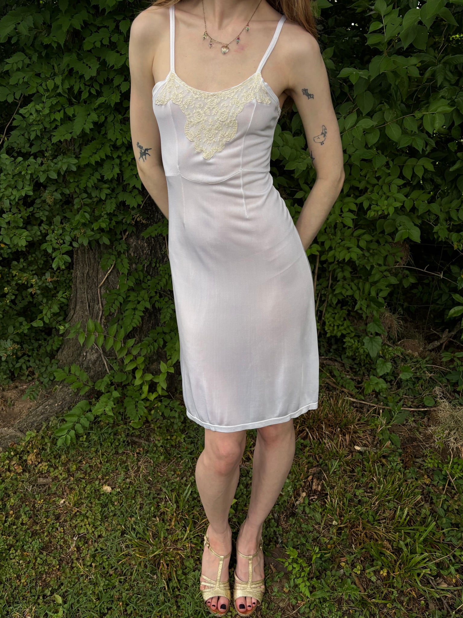 jersey slip dress 1940s White Rayon Lace Midi Bridal – Breath Of the Earth Yfb clothing