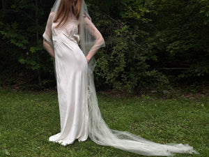 1940s Rayon White Lace Bodice Bias Cut Slip Dress Lace