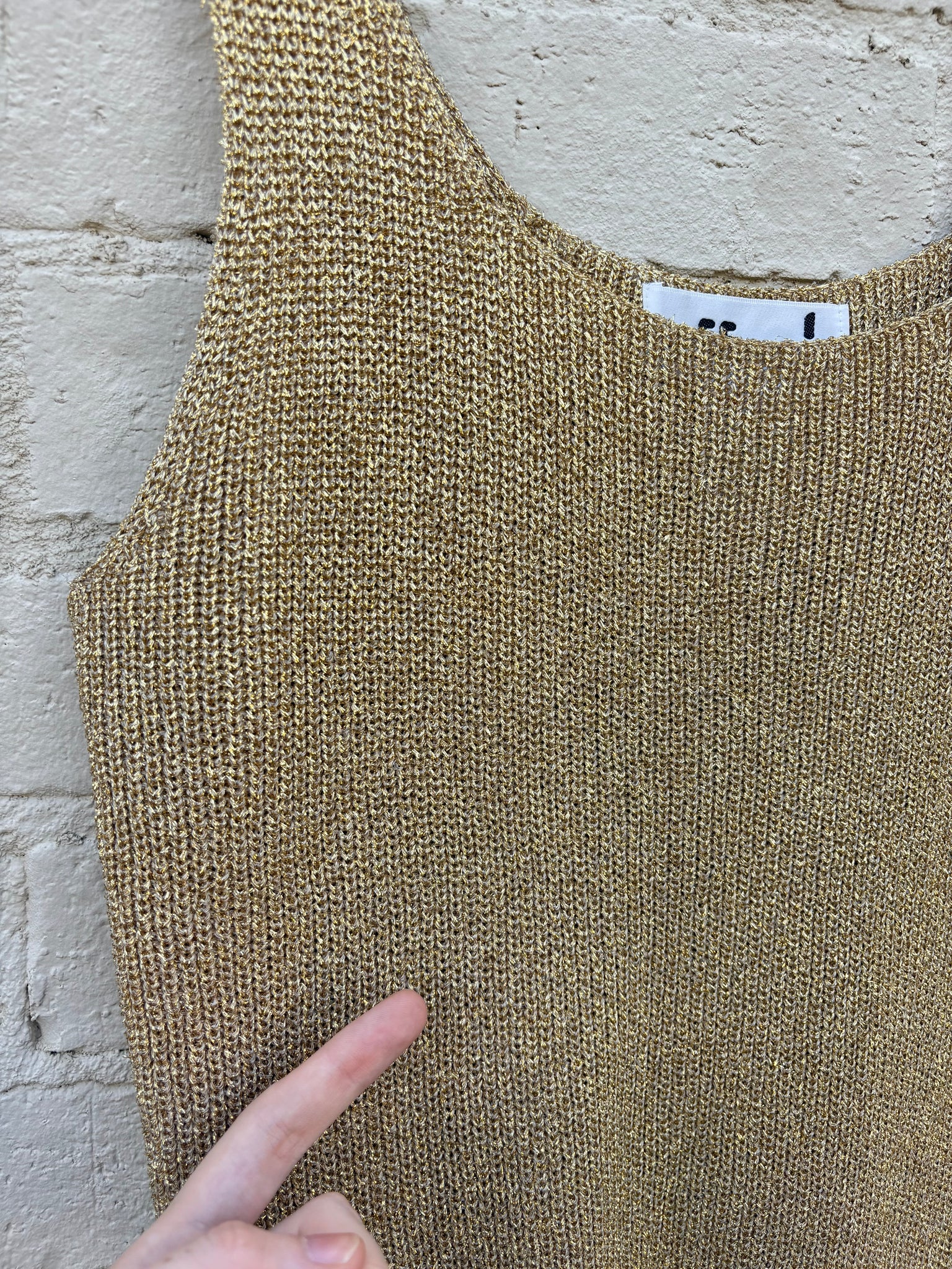 1980s Gold Glitter Sparkle Lurex Knit Sweater Tank Top