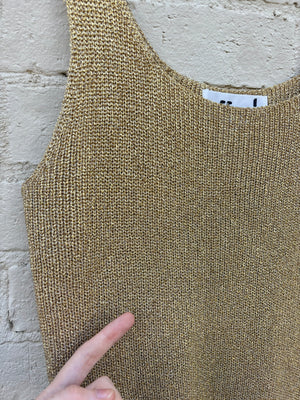 1980s Gold Glitter Sparkle Lurex Knit Sweater Tank Top
