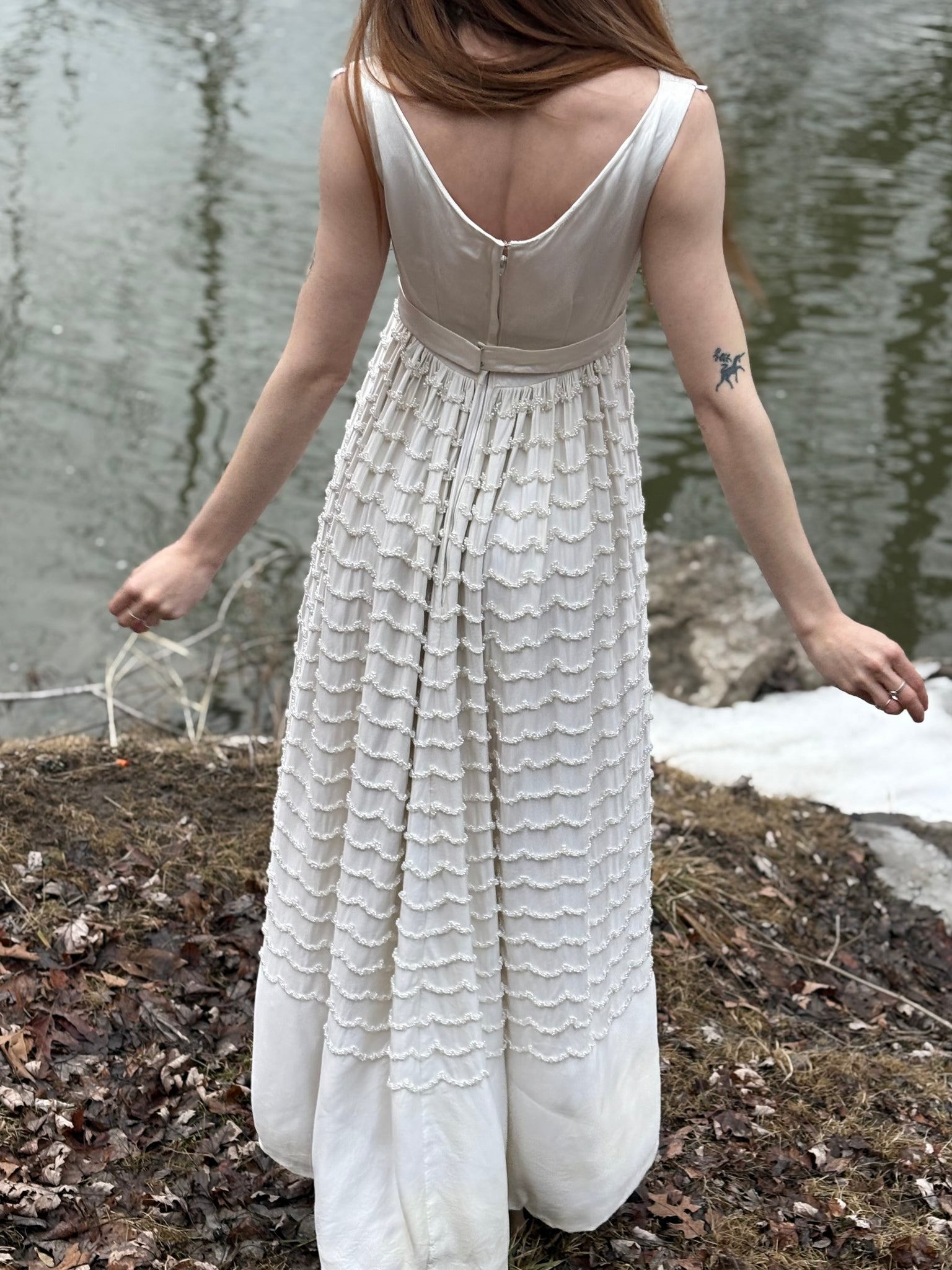 beaded empire waist wedding dress Chiffon Soft Gown with Beaded Lace on Empire Waist