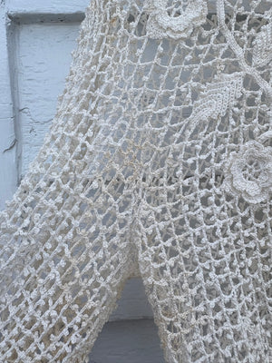 1900s Edwardian Irish Crochet 3d Butterfly White Cotton Floral Design Blouse