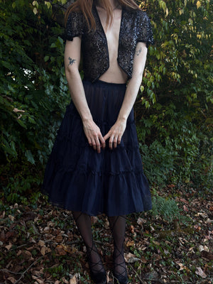 1950s Navy Blue Sheer Layered Skirt Petticoat