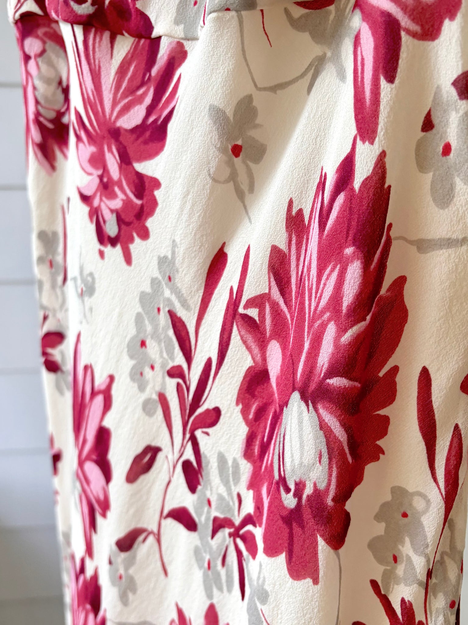 1990s Silk Floral Cream Cowl Neck Dress