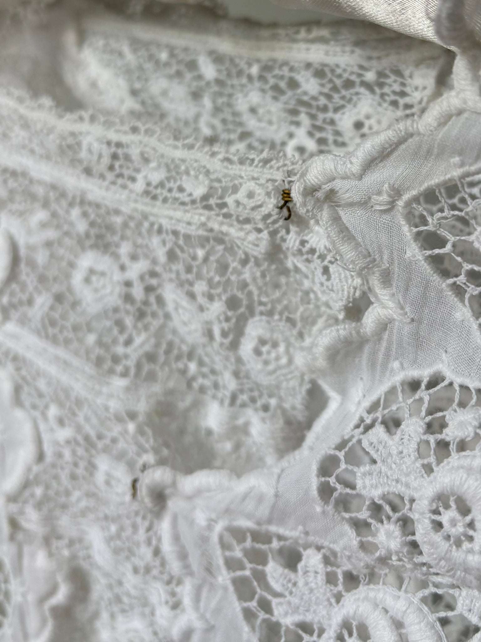 1900s Edwardian Rose Floral Embroidered White Cotton Dress Gown Wedding