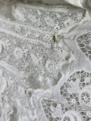 1900s Edwardian Rose Floral Embroidered White Cotton Dress Gown Wedding