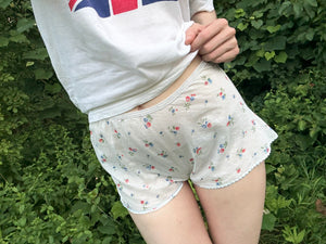 1940s Cotton Floral Print White Blue Tap Shorts Lace