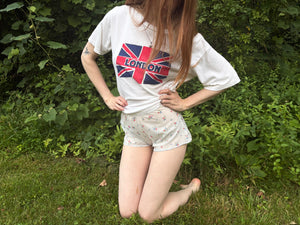 1940s Cotton Floral Print White Blue Tap Shorts Lace