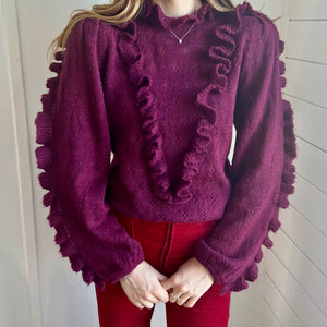 1970s Eggplant Purple Sweater Pointelle