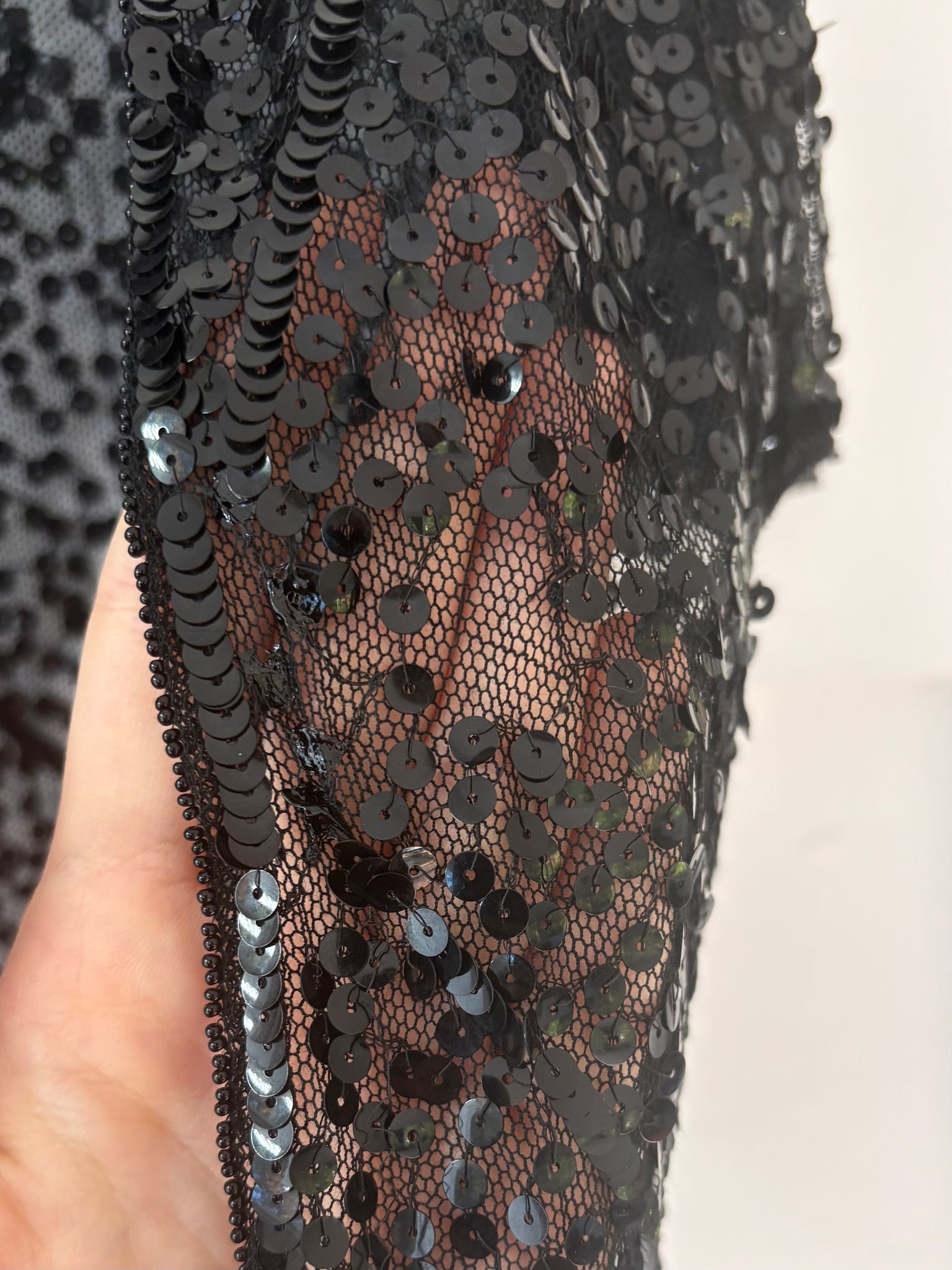 1930s Black Navy Sequin Sheer Mesh Blouse Bolero Short Sleeve