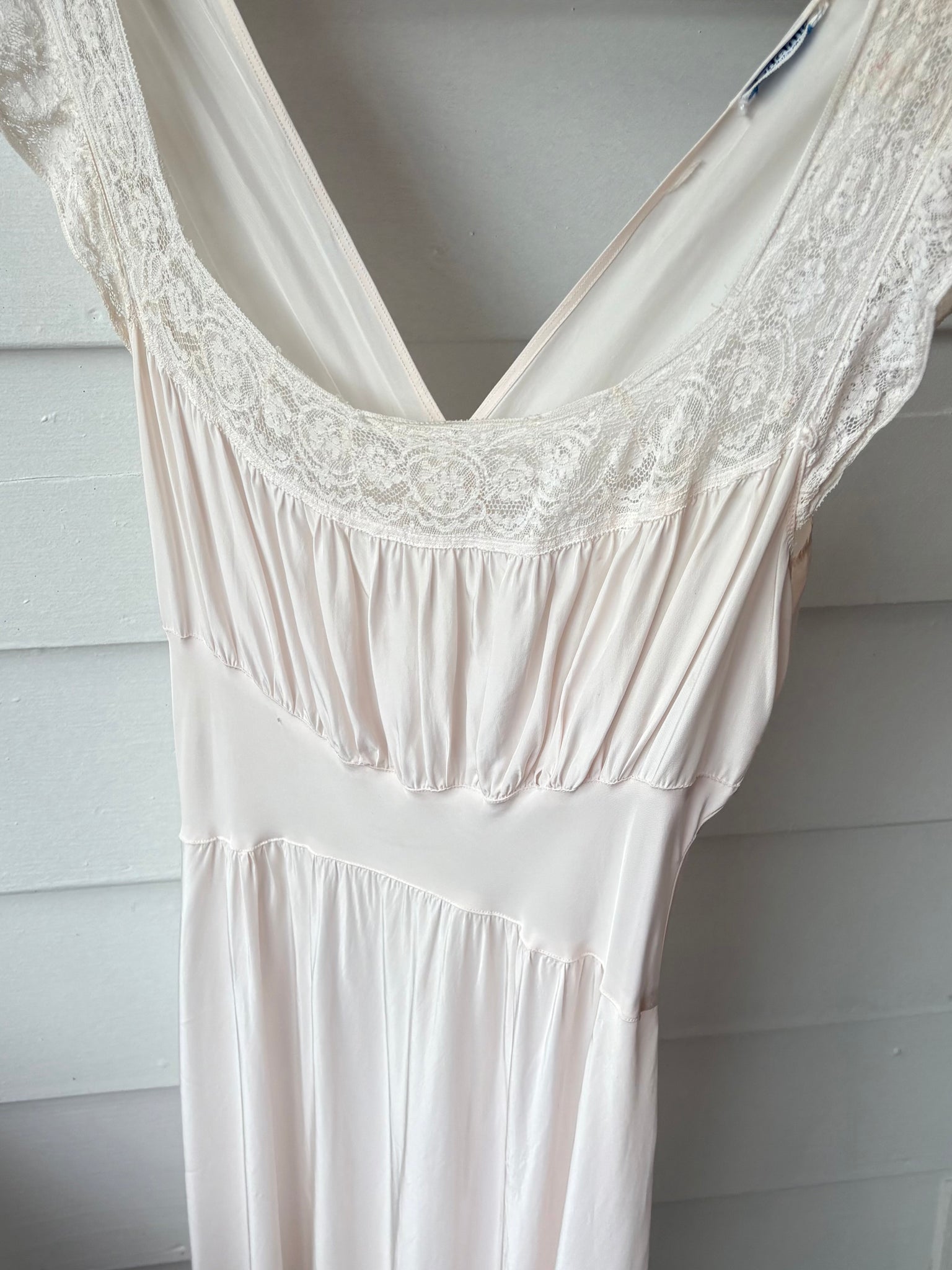 1940s Pale Pink White Lace Bias Cut Slip Dress