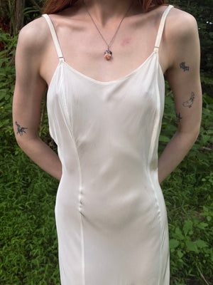 1940s White Rayon Bias Cut Slip Dress Low Back