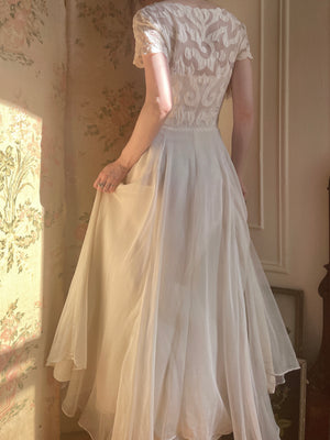 1940s White Heart Applique Dress