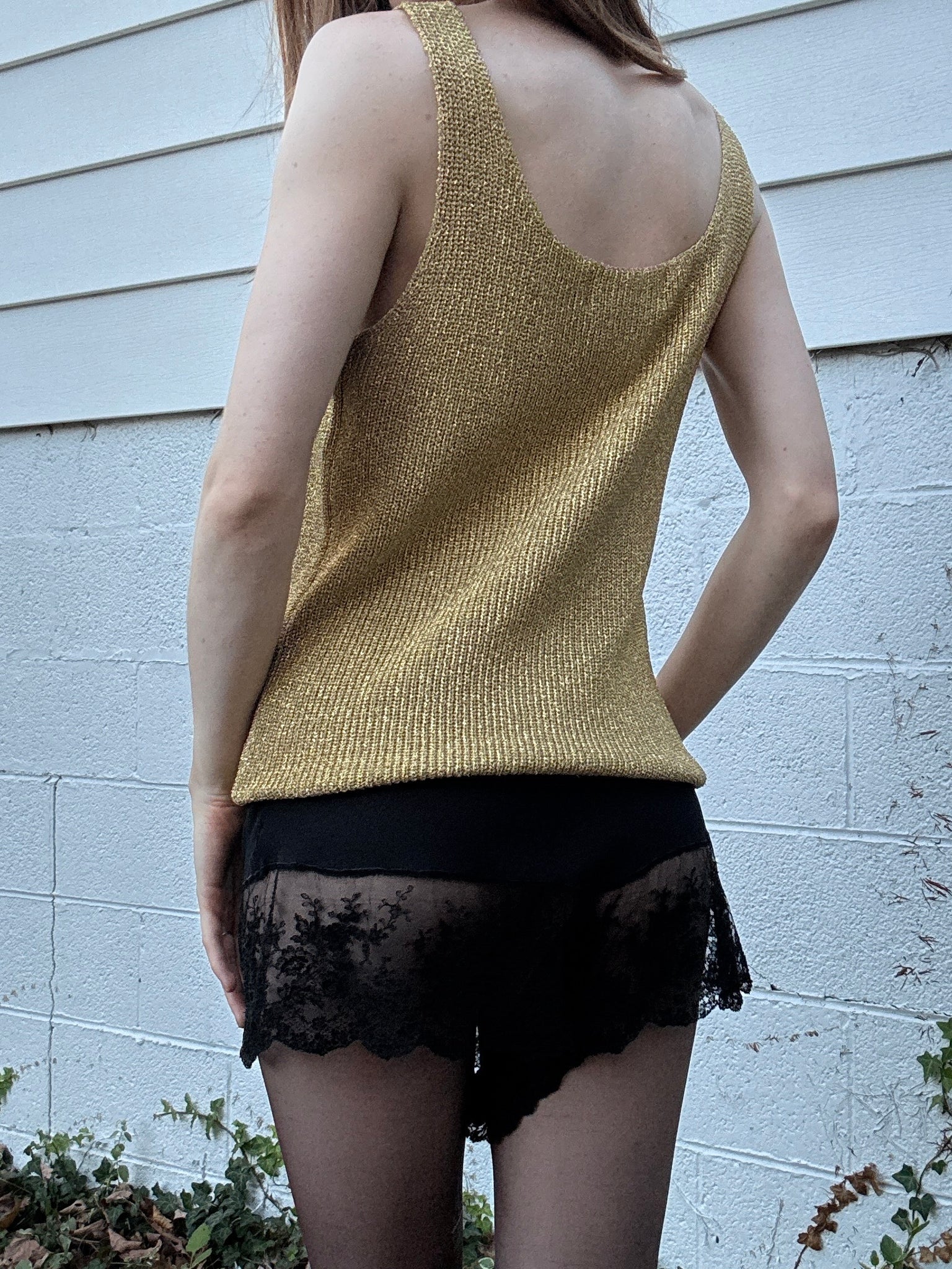 1980s Gold Glitter Sparkle Lurex Knit Sweater Tank Top