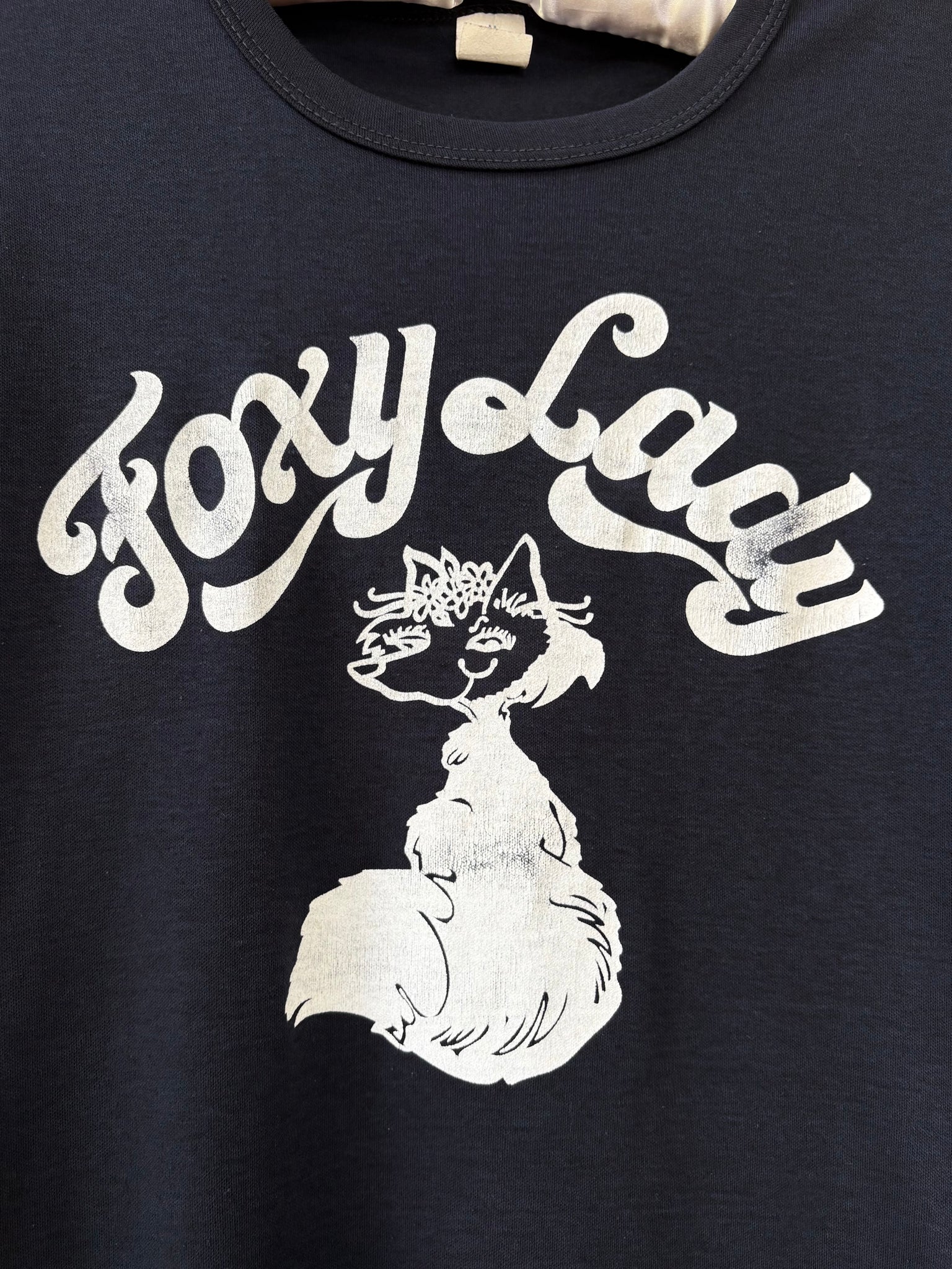 1980s Foxy Lady Black White Tee T Shirt Short Sleeve French Cut Fox Print