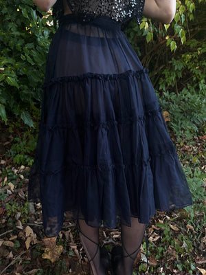 1950s Navy Blue Sheer Layered Skirt Petticoat