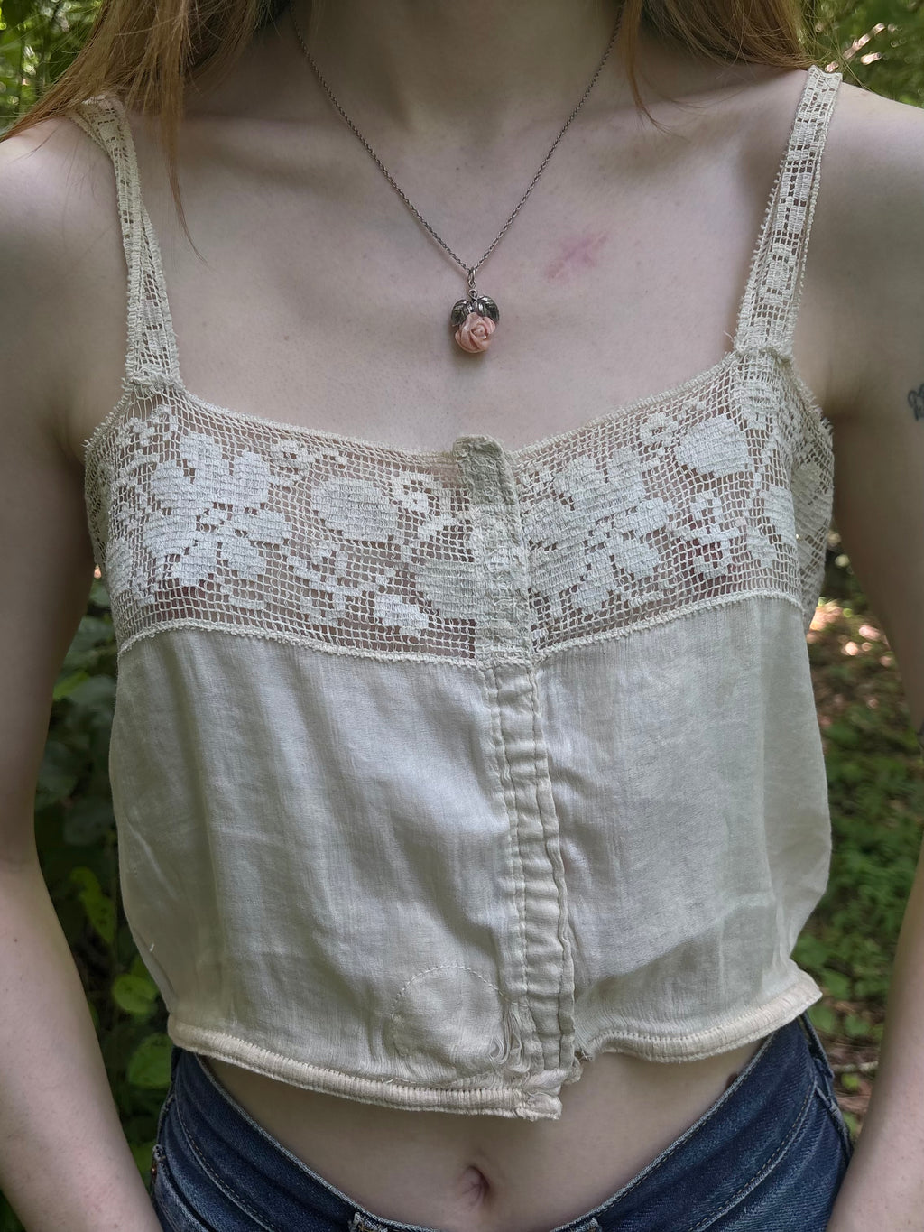 1900s Silk Crochet Corset Cover Cream