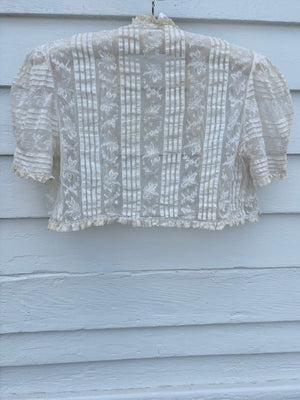 1930s White Dragonfly Lace Bolero Bug Ruffle Trim