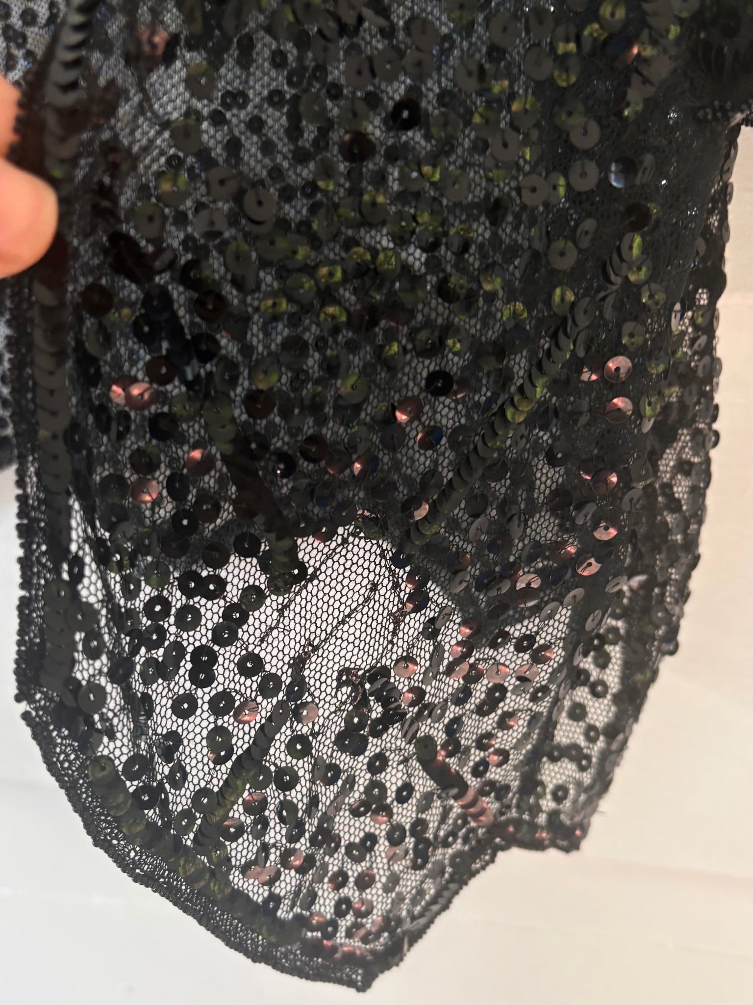 1930s Black Navy Sequin Sheer Mesh Blouse Bolero Short Sleeve