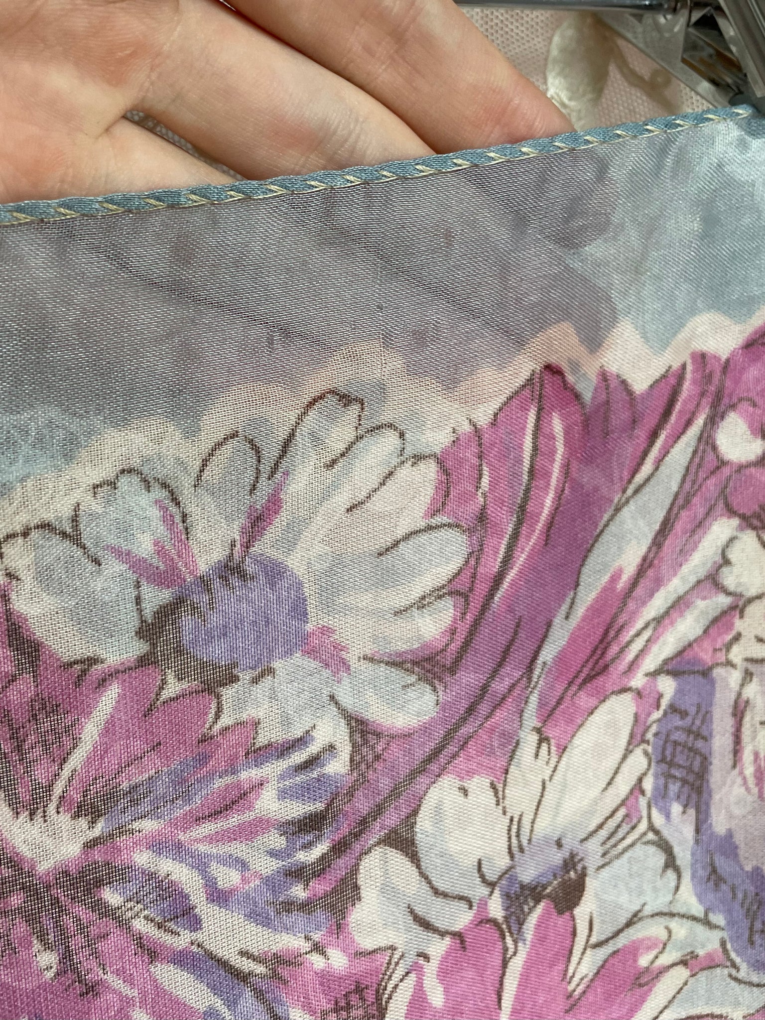 1940s Rayon Floral Scarf Pink Purple