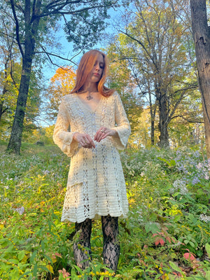 1960s Cream Crochet Mini Dress
