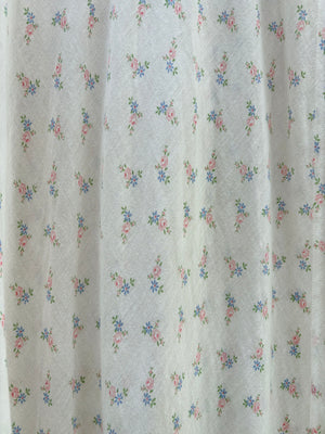 1930s White Cotton Floral Bias Cut Slip Dress Peignoir Set Puff Sleeves Pink Ribbon Rose Floral
