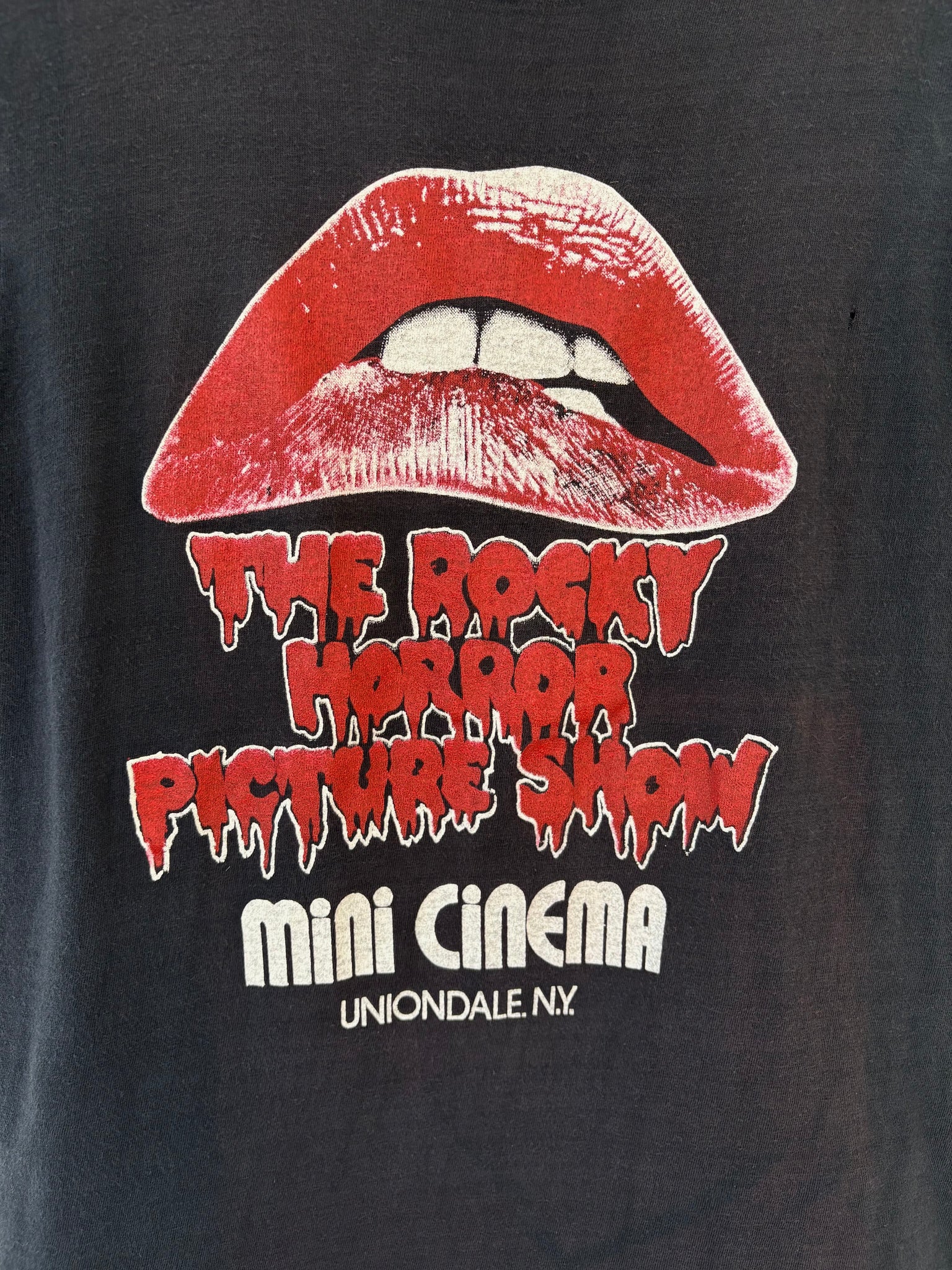 1980s Rocky Horror Red Lips Black Tee T Shirt Short Sleeve