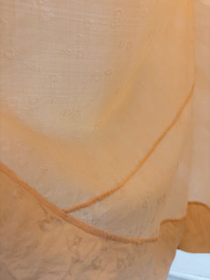 1940s Peach Brocade Silk Cream Net Floral Appliqué Bias Cut Slip Midi Dress