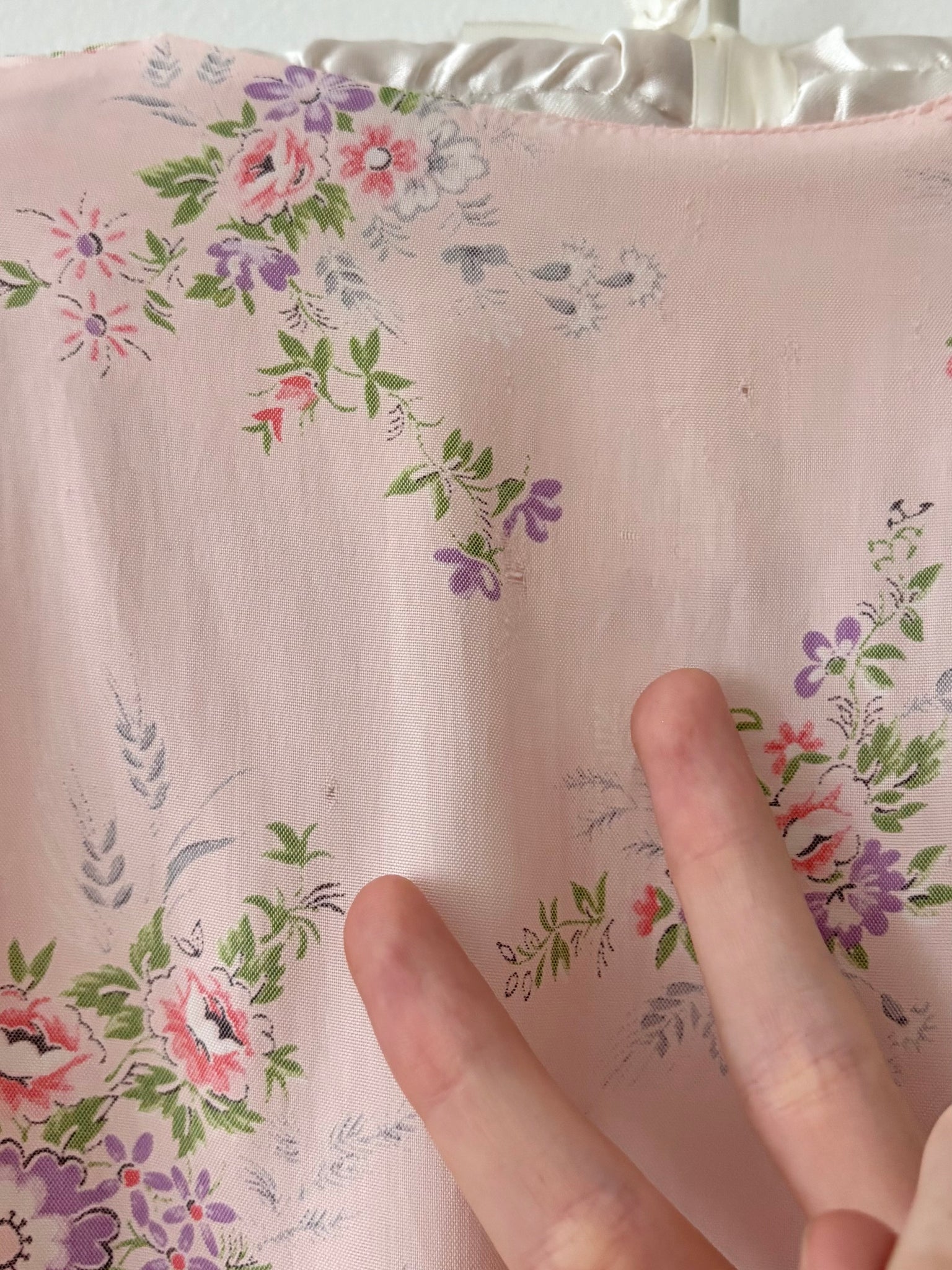 1940s Pink Rose Print Floral Bias Cut Slip Rayon Dress Short Sleeve Button