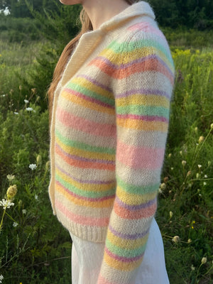 1960s Rainbow Pink Green Mohair Wool Knit Cardigan Sweater