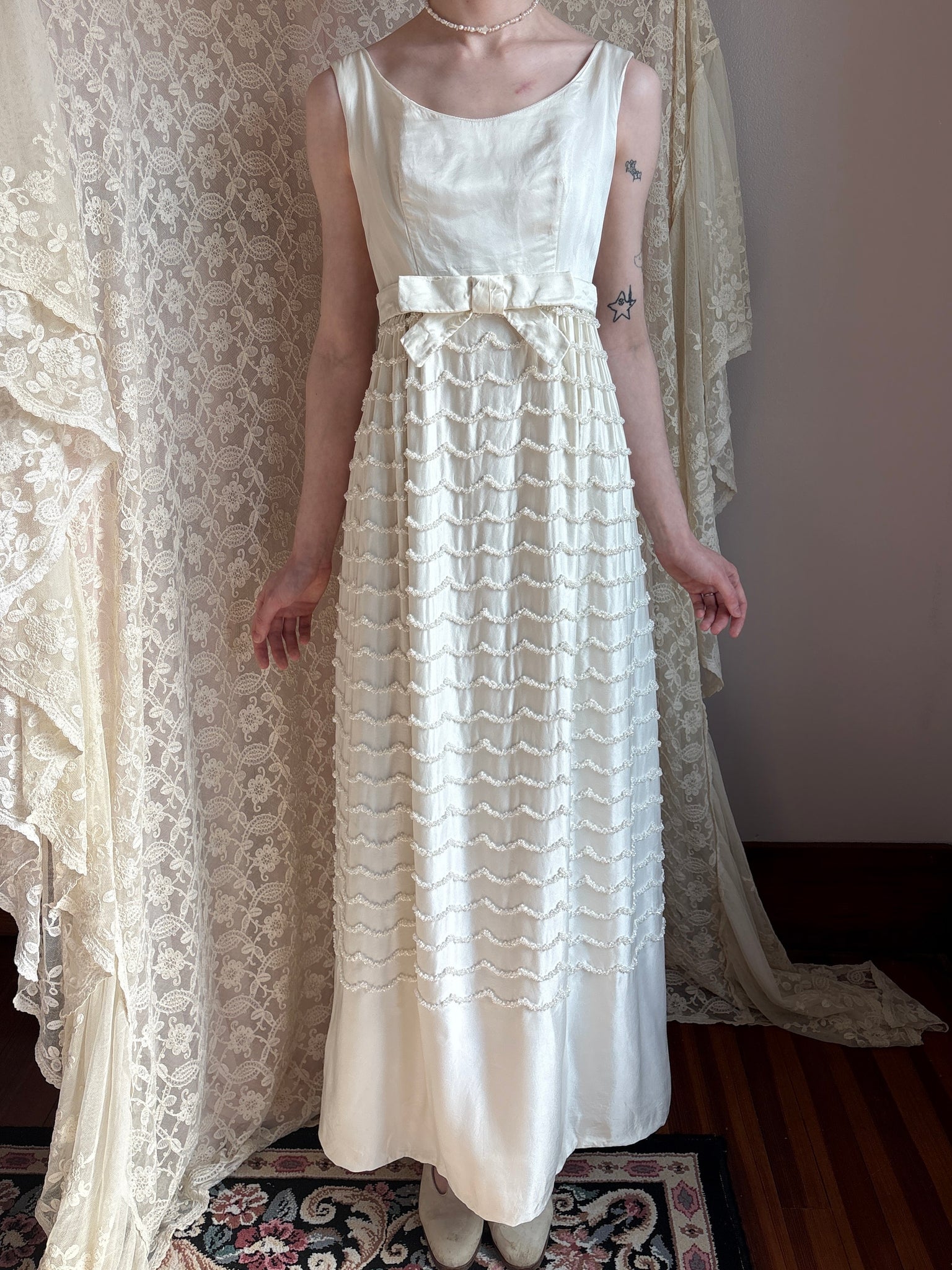 empire waist dress for wedding Spaghetti Straps Brush Train Chiffon Beach Dress-708722 neck Sleeveless Satin Bridesmaid Gown with open V Formal Dress Long White Empire