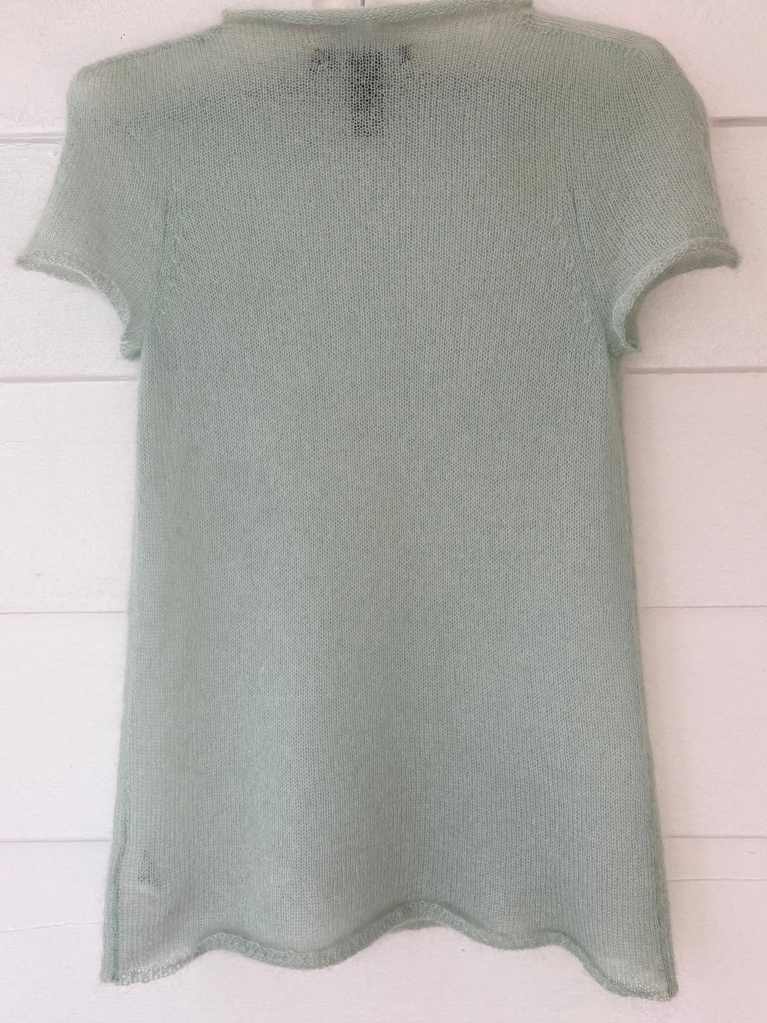2000s Light Blue Fuzzy Mohair Knit Sweater Short Sleeve DKNY