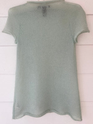 2000s Light Blue Fuzzy Mohair Knit Sweater Short Sleeve DKNY