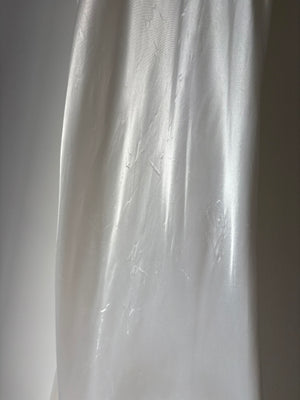 1940s Rayon Satin White Bias Cut Slip Dress Lace Wedding Gown