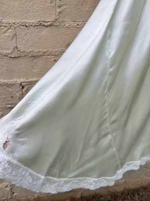 1940s Rayon Satin White Bias Cut Slip Dress Lace Wedding Gown